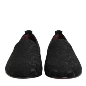 Black Brocade Loafers Slip On Men Dress Shoes
