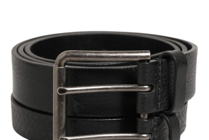 Black Double Strap Leather Silver Buckle Belt