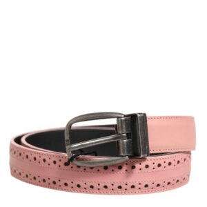 Pink Leather Perforated Detailing Buckle Belt