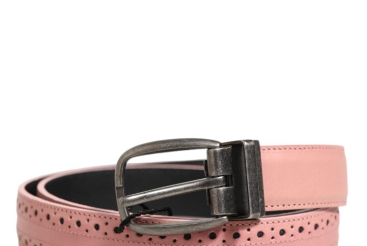 Pink Leather Perforated Detailing Buckle Belt