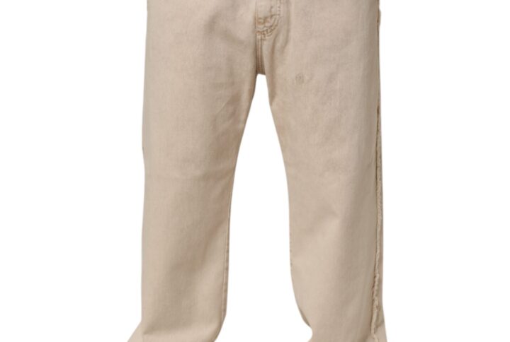 Beige Cotton Straight Denim Trouser Jeans | Jag Couture London – New York