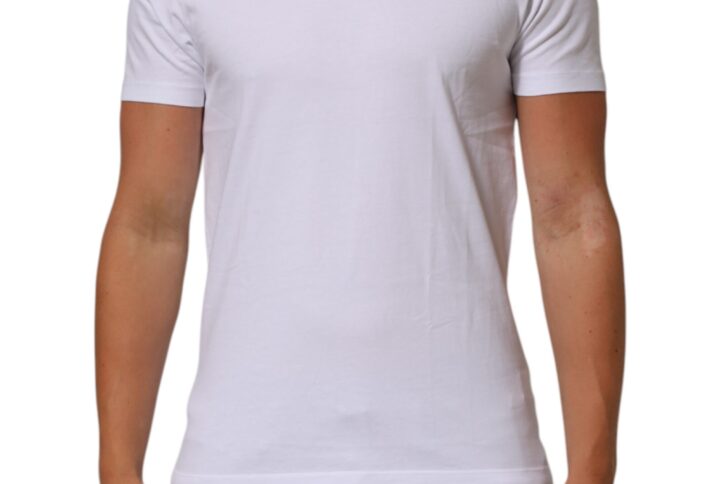 White Cotton Logo Print Crew Neck Men T-shirt