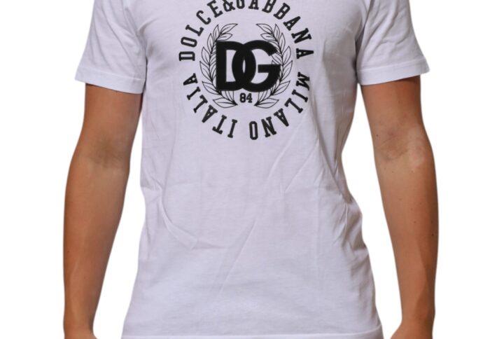White Cotton Logo Print Crew Neck T-shirt