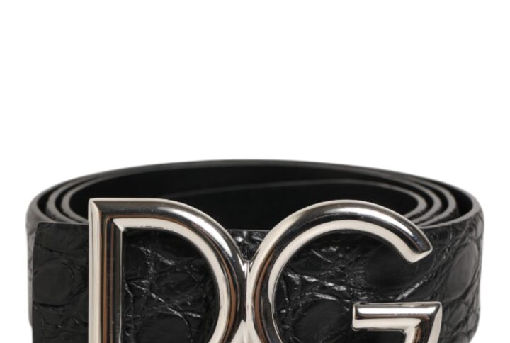 Black Exotic Leather DG Logo Buckle Belt