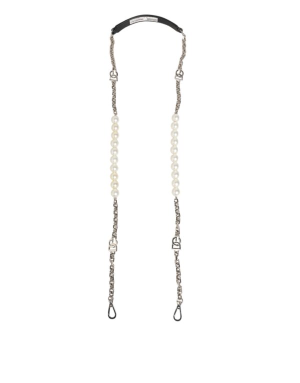 Black Leather Pearl Chain Bag Accessory Shoulder Strap