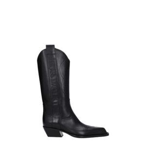 Black Leather High Heel Boots
