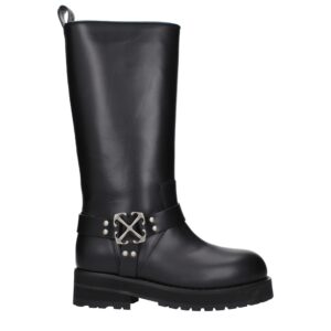 Black Leather Flat Boots