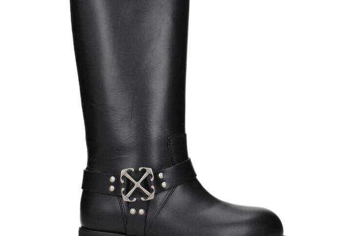 Black Leather Flat Boots