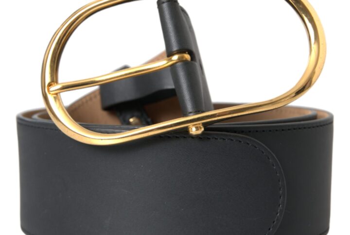 Black Leather Classic Metal Oval Buckle Belt