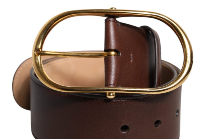 Brown Leather Classic Metal Oval Buckle Belt