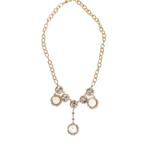 Gold Crystal Clock Pendant Statement Jewelry Necklace