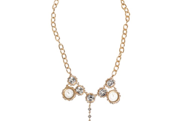 Gold Crystal Clock Pendant Statement Jewelry Necklace