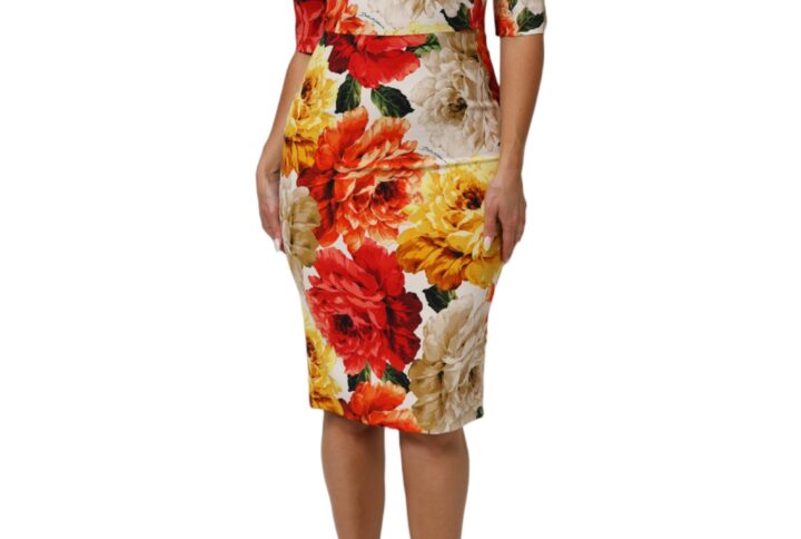 Multicolor Floral Print Viscose Sheath Dress | Jag Couture London – New York