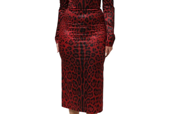 Red Leopard Sheath Long Sleeves Dress | Jag Couture London – New York