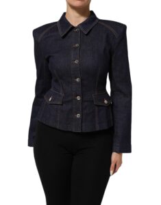 Dark Blue Cotton Collared Denim Coat Jacket