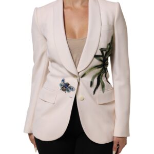 Beige Embroidered Single Breasted Jacket