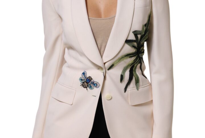 Beige Embroidered Single Breasted Jacket | Jag Couture London – New York