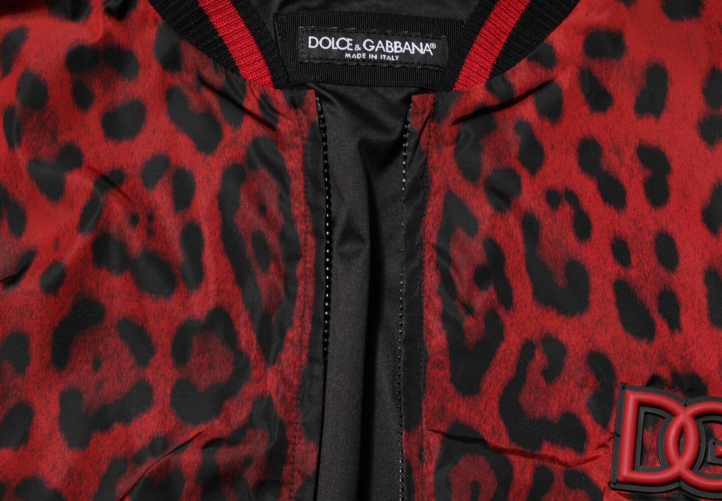 Red Leopard Print Full Zip Bomber Men Jacket