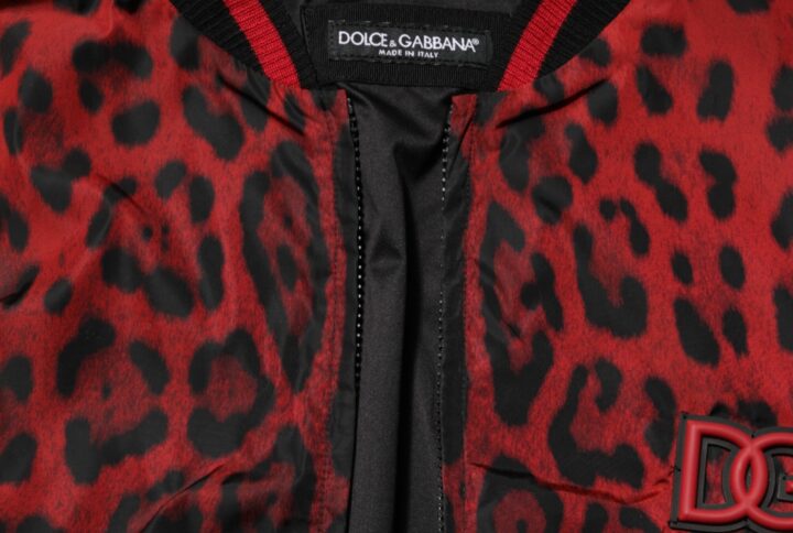 Red Leopard Print Full Zip Bomber Men Jacket