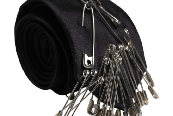Black Safety Pins Silk Adjustable Necktie Accessory Tie | Jag Couture London – New York