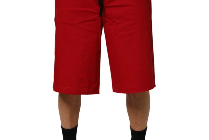 Red Cotton MidWaist Drawstring Bermuda Pants | Jag Couture London – New York