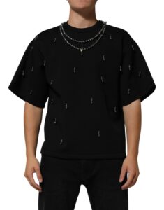 Black Polyester Necklace Embellished T-shirt