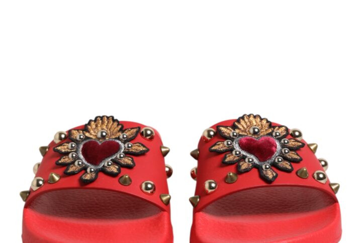 Red Sacred Heart Stud Slides Beachwear Shoes