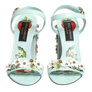 Mint Green Floral Studs Heels Sandals Shoes
