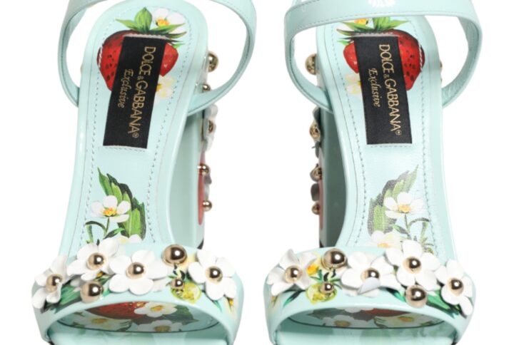 Mint Green Floral Studs Heels Sandals Shoes | Jag Couture London – New York