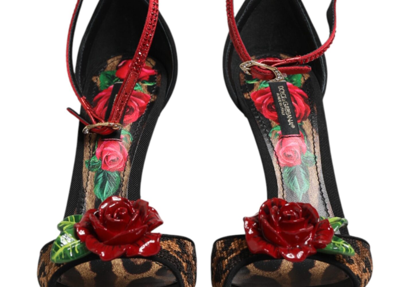 Brown Leopard Crystal Roses Sandals Shoes