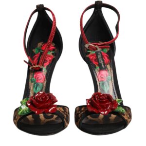 Brown Leopard Crystal Roses Sandals Shoes