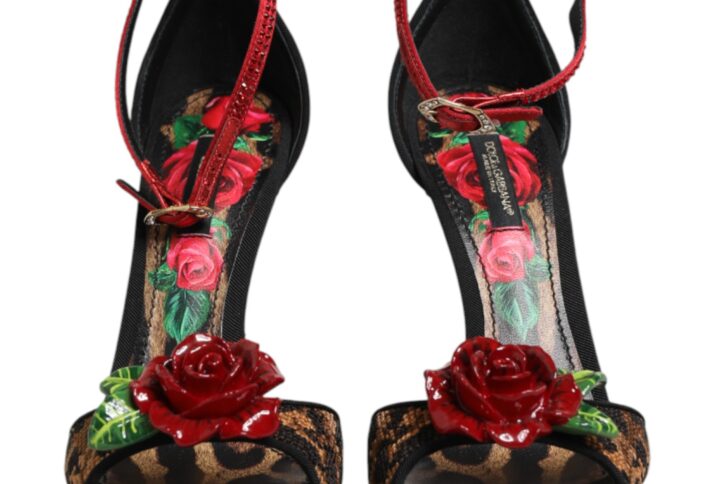 Brown Leopard Crystal Roses Sandals Shoes