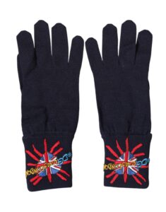 Blue Wool Knit #DGLovesLondon Embroidered Mitten Gloves