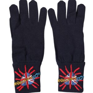 Blue Wool Knit #DGLovesLondon Embroidered Mitten Gloves