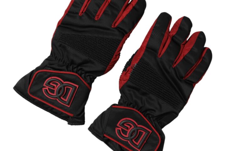Black Red Nylon Wrist Length Mitten Gloves