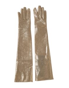 Beige Nylon Long Elbow Length Mitten Gloves