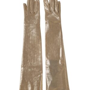 Beige Nylon Long Elbow Length Mitten Gloves