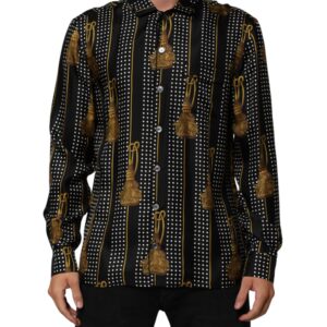 Black Dotted Tassel Silk Button Down Shirt
