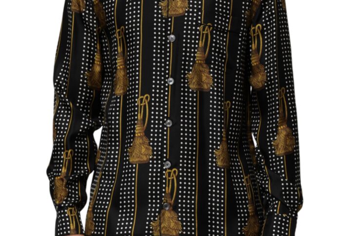 Black Dotted Tassel Silk Button Down Shirt | Jag Couture London – New York