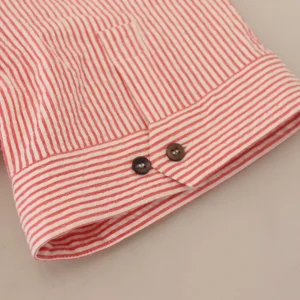 Red White Striped Cotton Short Sleeve Shirt