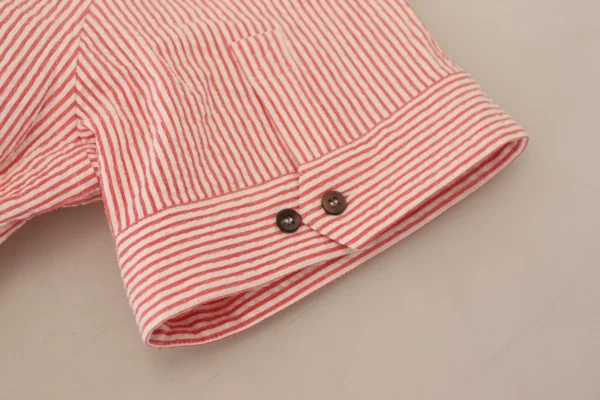 Red White Striped Cotton Short Sleeve Shirt