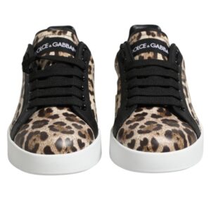 Brown Leather Leopard Low Top Sneakers Shoes