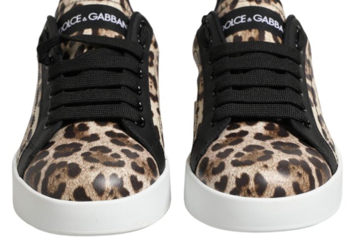 Brown Leather Leopard Low Top Sneakers Shoes