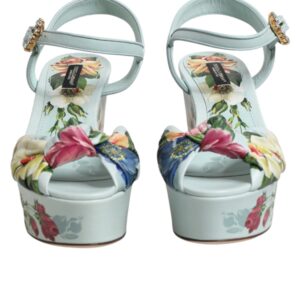 Green Floral Ankle Strap Wedge Sandals Shoes | Jag Couture London – New York