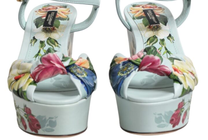 Green Floral Ankle Strap Wedge Sandals Shoes