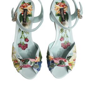 Green Floral Ankle Strap Wedge Sandals Shoes - Jag Couture London