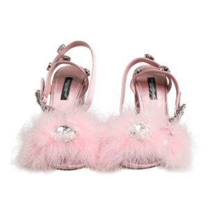 Pink Sequined Ankle Strap Sandals Shoes