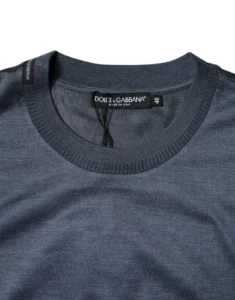 Blue Silk Crew Neck Short Sleeves Men T-shirt