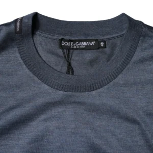 Blue Silk Crew Neck Short Sleeves Men T-shirt