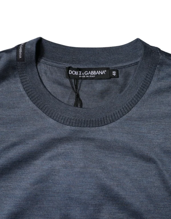 Blue Silk Crew Neck Short Sleeves Men T-shirt